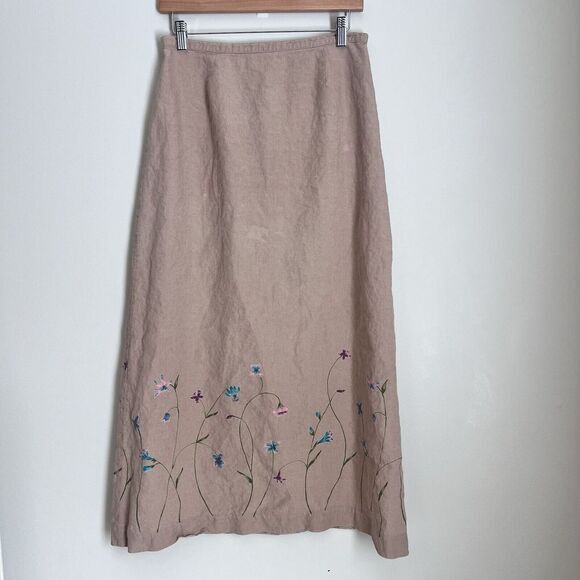 Y2K Vintage HAROLD'S Size‎ 10 Tan MAXI Floral SKIRT Women's Bohemian Linen READ - Picture 1 of 9